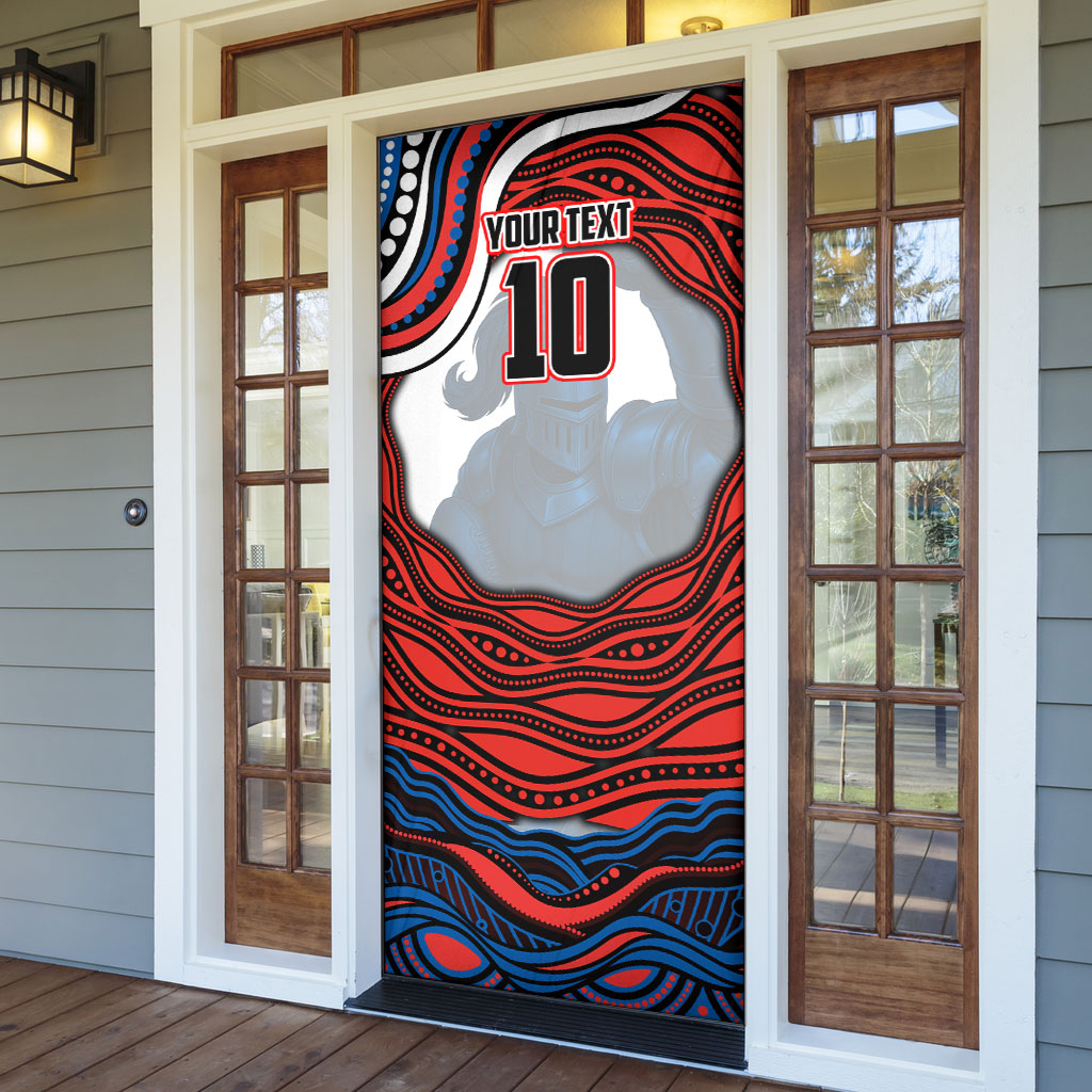 Personalized Newcastle Knights Door Cover Aboriginal Dot Art - Dreamtime Rugby Mascot