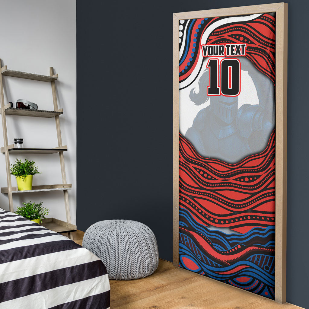 Personalized Newcastle Knights Door Cover Aboriginal Dot Art - Dreamtime Rugby Mascot