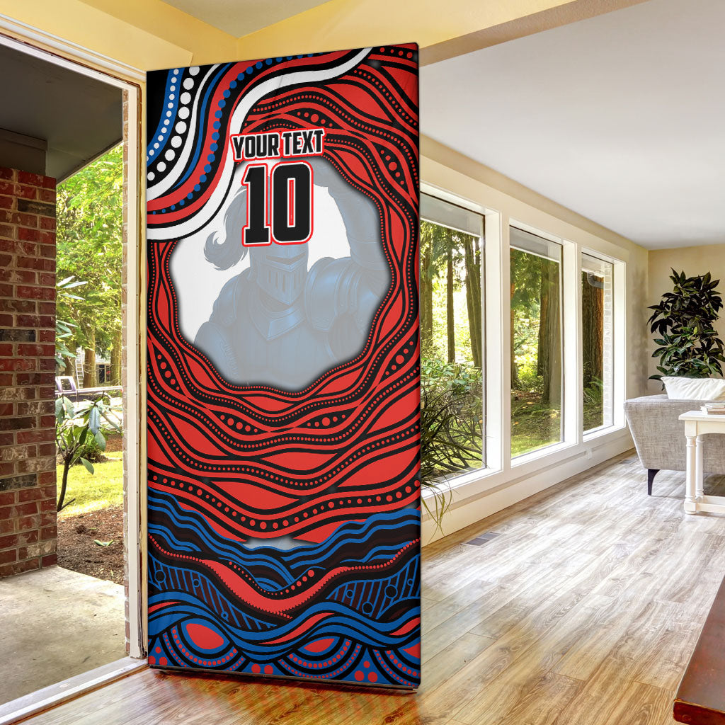 Personalized Newcastle Knights Door Cover Aboriginal Dot Art - Dreamtime Rugby Mascot