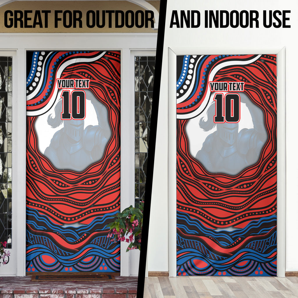 Personalized Newcastle Knights Door Cover Aboriginal Dot Art - Dreamtime Rugby Mascot