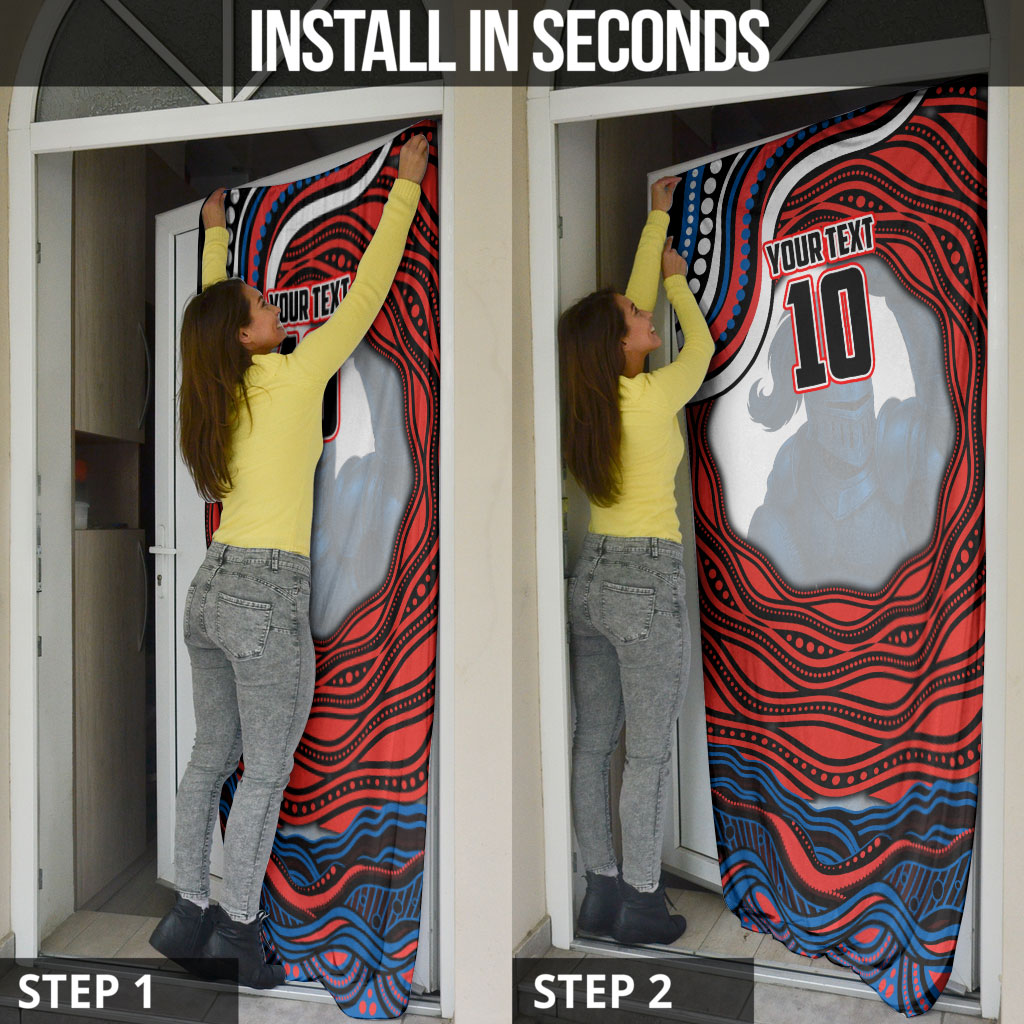 Personalized Newcastle Knights Door Cover Aboriginal Dot Art - Dreamtime Rugby Mascot