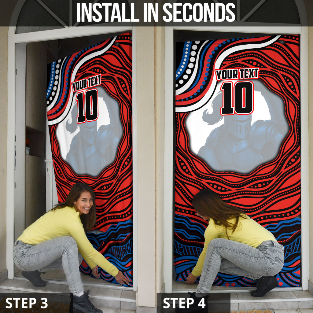 Personalized Newcastle Knights Door Cover Aboriginal Dot Art - Dreamtime Rugby Mascot