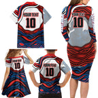 Personalized Newcastle Knights Family Matching Long Sleeve Bodycon Dress and Hawaiian Shirt Aboriginal Dot Art - Dreamtime Rugby Mascot