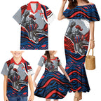 Personalized Newcastle Knights Family Matching Mermaid Dress and Hawaiian Shirt Aboriginal Dot Art - Dreamtime Rugby Mascot