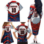 Personalized Newcastle Knights Family Matching Off The Shoulder Long Sleeve Dress and Hawaiian Shirt Aboriginal Dot Art - Dreamtime Rugby Mascot