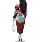 Personalized Newcastle Knights Family Matching Off The Shoulder Long Sleeve Dress and Hawaiian Shirt Aboriginal Dot Art - Dreamtime Rugby Mascot