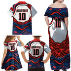 Personalized Newcastle Knights Family Matching Off Shoulder Maxi Dress and Hawaiian Shirt Aboriginal Dot Art - Dreamtime Rugby Mascot