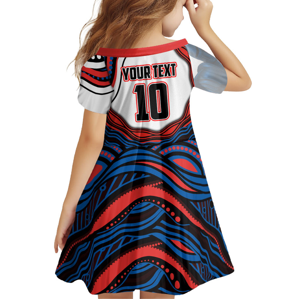 Personalized Newcastle Knights Family Matching Off Shoulder Short Dress and Hawaiian Shirt Aboriginal Dot Art - Dreamtime Rugby Mascot