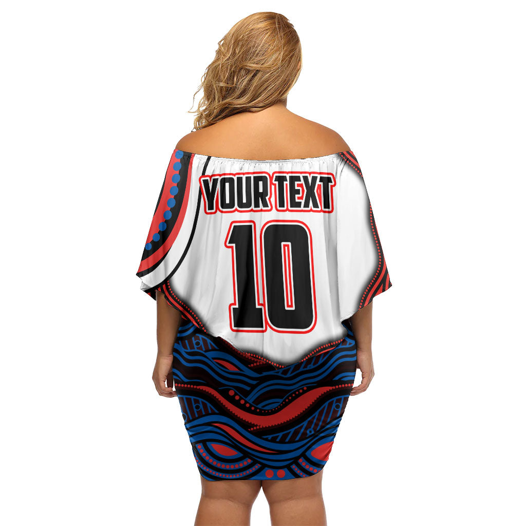 Personalized Newcastle Knights Family Matching Off Shoulder Short Dress and Hawaiian Shirt Aboriginal Dot Art - Dreamtime Rugby Mascot