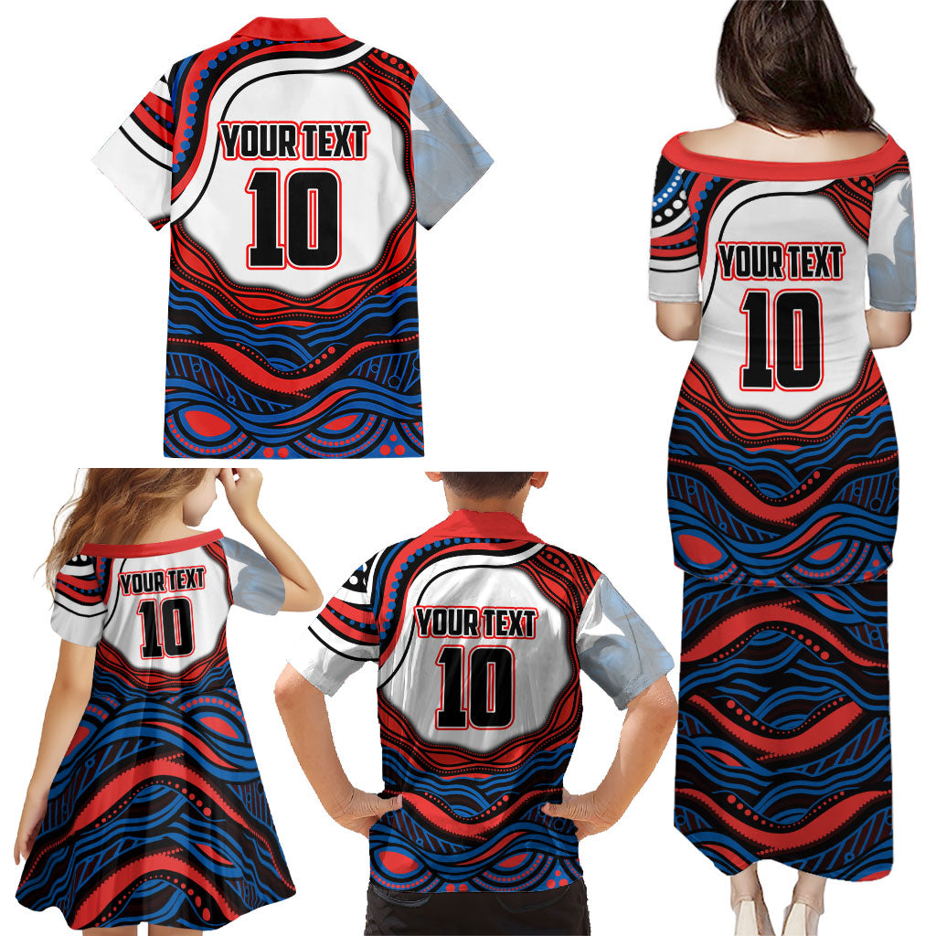 Personalized Newcastle Knights Family Matching Puletasi and Hawaiian Shirt Aboriginal Dot Art - Dreamtime Rugby Mascot