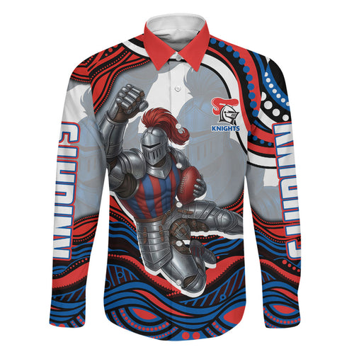 Personalized Newcastle Knights Family Matching Puletasi and Hawaiian Shirt Aboriginal Dot Art - Dreamtime Rugby Mascot