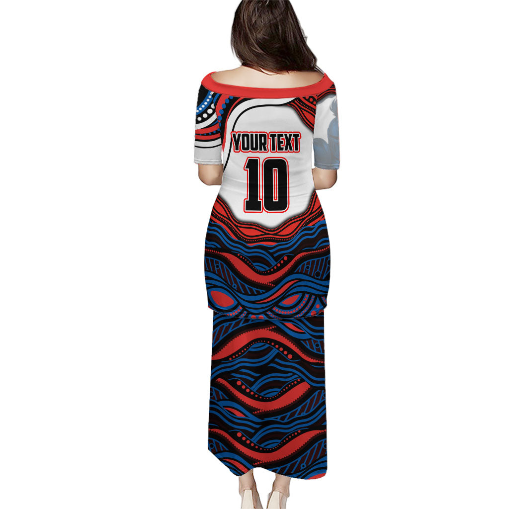 Personalized Newcastle Knights Family Matching Puletasi and Hawaiian Shirt Aboriginal Dot Art - Dreamtime Rugby Mascot