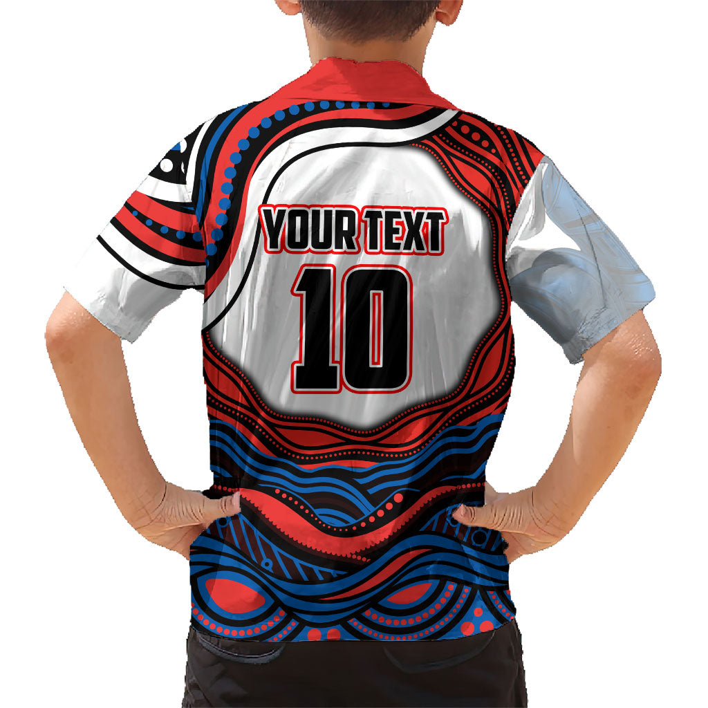 Personalized Newcastle Knights Family Matching Short Sleeve Bodycon Dress and Hawaiian Shirt Aboriginal Dot Art - Dreamtime Rugby Mascot