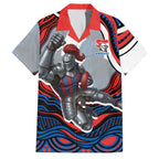 Personalized Newcastle Knights Family Matching Short Sleeve Bodycon Dress and Hawaiian Shirt Aboriginal Dot Art - Dreamtime Rugby Mascot