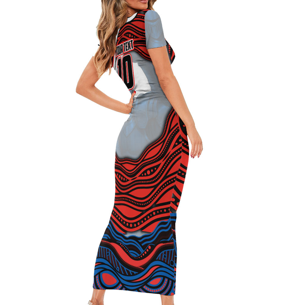 Personalized Newcastle Knights Family Matching Short Sleeve Bodycon Dress and Hawaiian Shirt Aboriginal Dot Art - Dreamtime Rugby Mascot