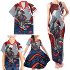 Personalized Newcastle Knights Family Matching Tank Maxi Dress and Hawaiian Shirt Aboriginal Dot Art - Dreamtime Rugby Mascot