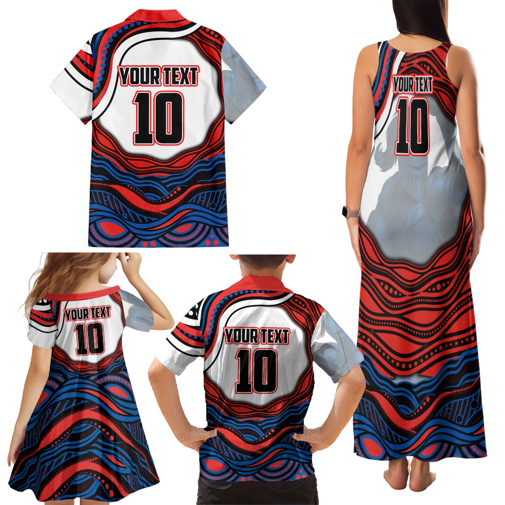 Personalized Newcastle Knights Family Matching Tank Maxi Dress and Hawaiian Shirt Aboriginal Dot Art - Dreamtime Rugby Mascot