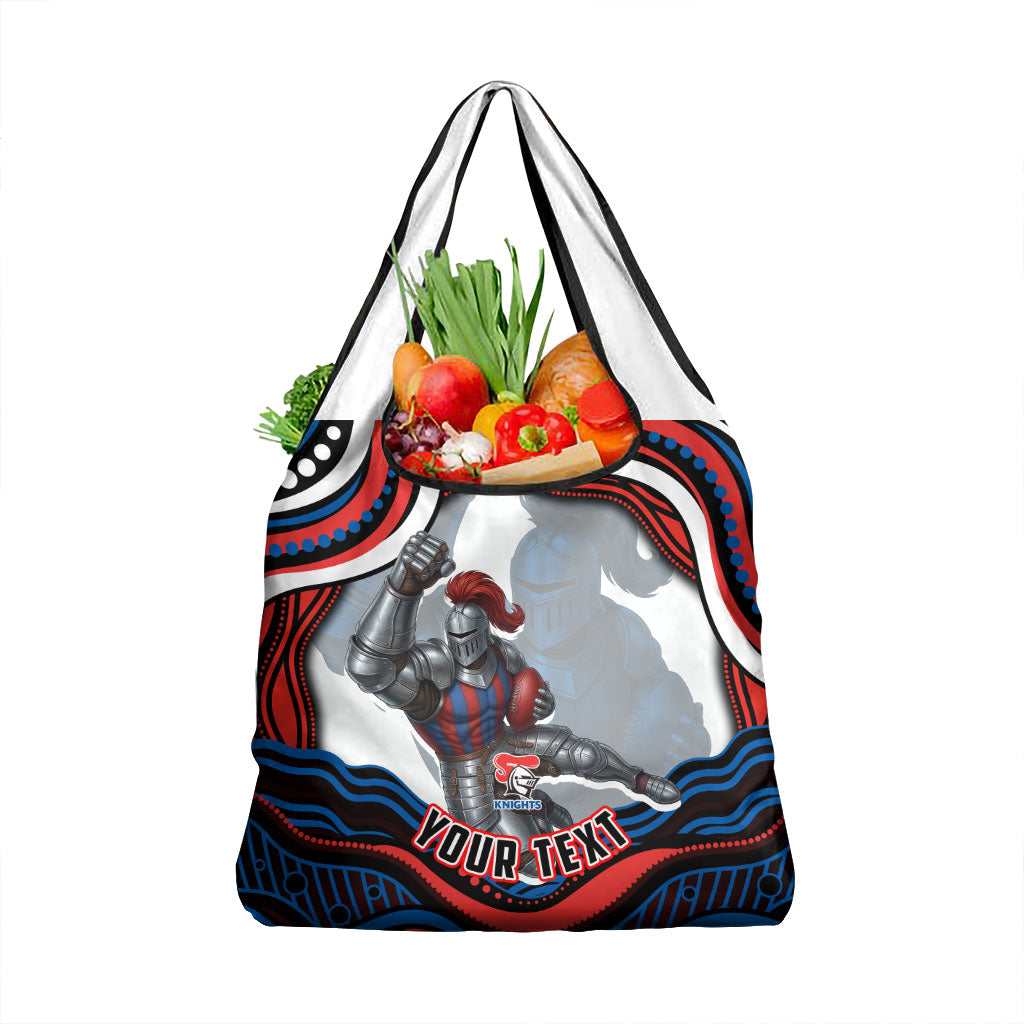 Personalized Newcastle Knights Grocery Bag Aboriginal Dot Art - Dreamtime Rugby Mascot