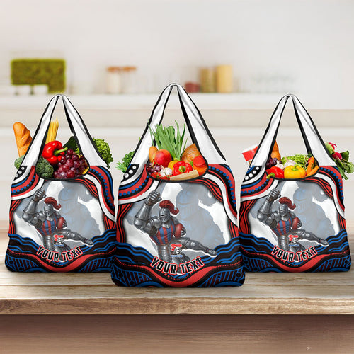 Personalized Newcastle Knights Grocery Bag Aboriginal Dot Art - Dreamtime Rugby Mascot