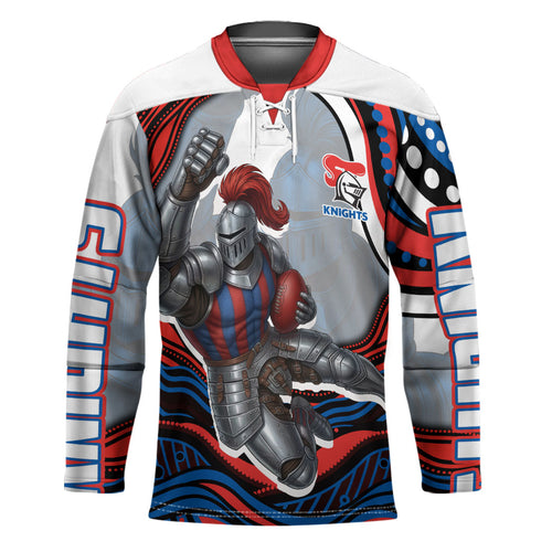 Personalized Newcastle Knights Hockey Jersey Aboriginal Dot Art - Dreamtime Rugby Mascot