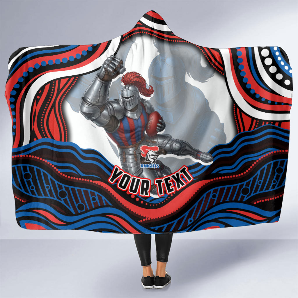 Personalized Newcastle Knights Hooded Blanket Aboriginal Dot Art - Dreamtime Rugby Mascot
