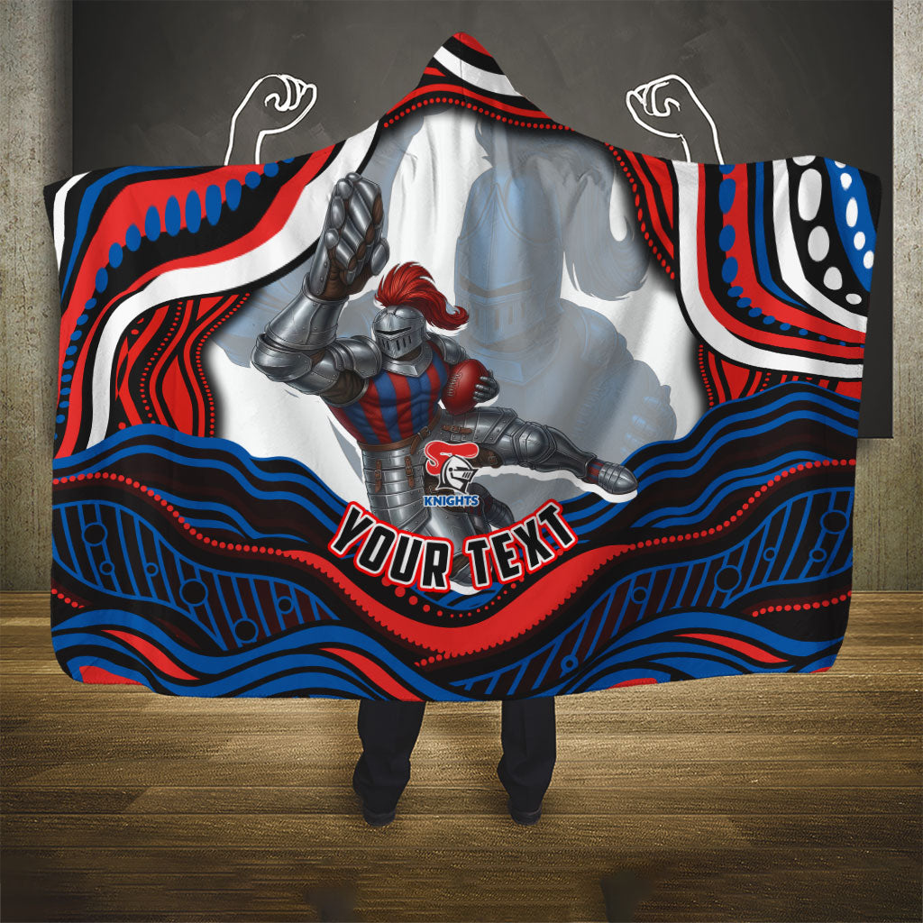 Personalized Newcastle Knights Hooded Blanket Aboriginal Dot Art - Dreamtime Rugby Mascot