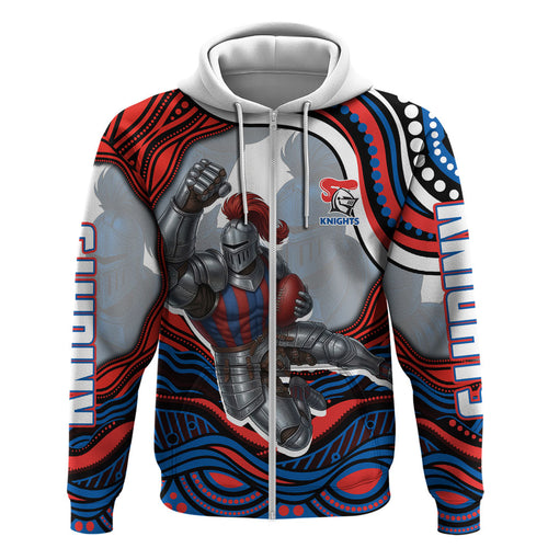 Personalized Newcastle Knights Hoodie Aboriginal Dot Art - Dreamtime Rugby Mascot