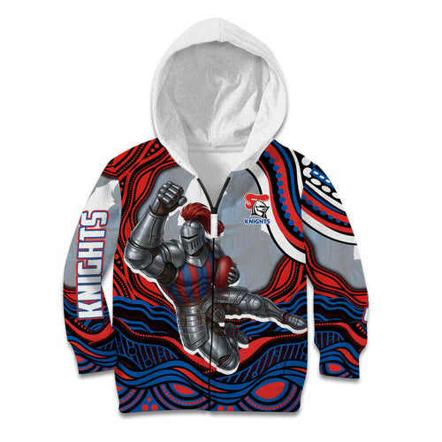 Personalized Newcastle Knights Kid Hoodie Aboriginal Dot Art - Dreamtime Rugby Mascot
