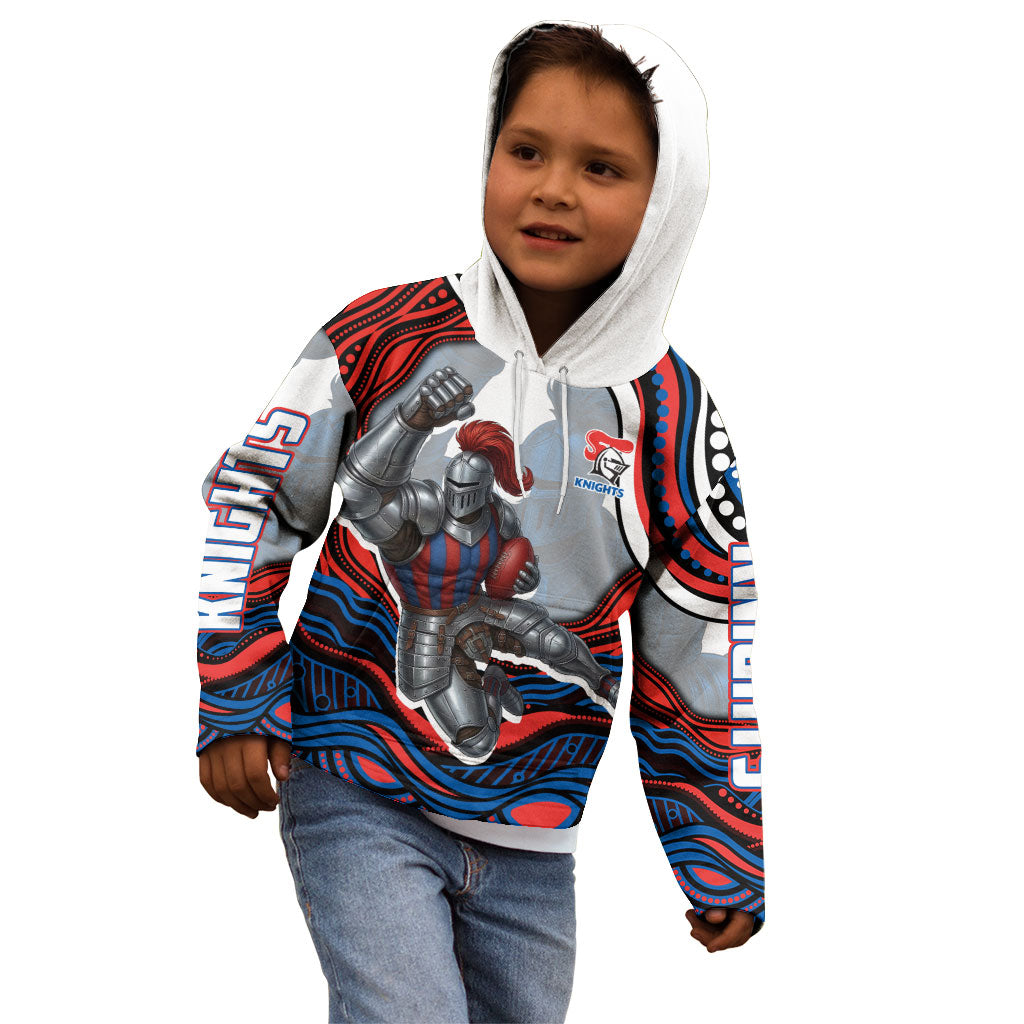Personalized Newcastle Knights Kid Hoodie Aboriginal Dot Art - Dreamtime Rugby Mascot