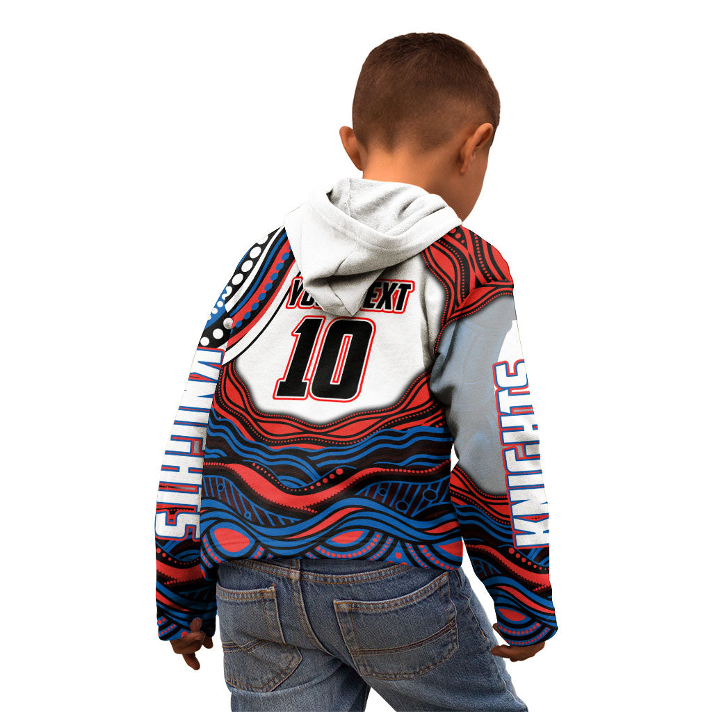 Personalized Newcastle Knights Kid Hoodie Aboriginal Dot Art - Dreamtime Rugby Mascot