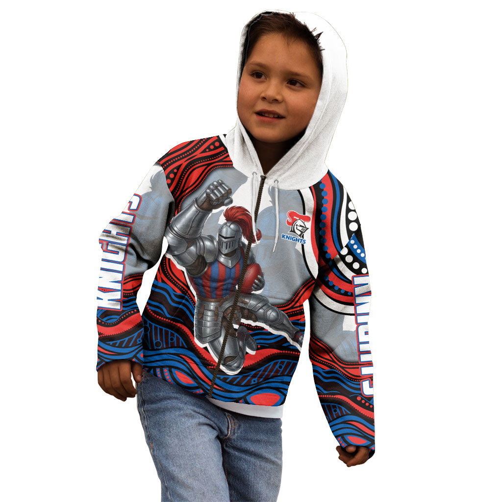 Personalized Newcastle Knights Kid Hoodie Aboriginal Dot Art - Dreamtime Rugby Mascot
