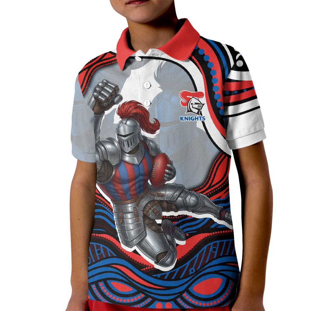 Personalized Newcastle Knights Kid Polo Shirt Aboriginal Dot Art - Dreamtime Rugby Mascot