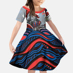 Personalized Newcastle Knights Kid Short Sleeve Dress Aboriginal Dot Art - Dreamtime Rugby Mascot