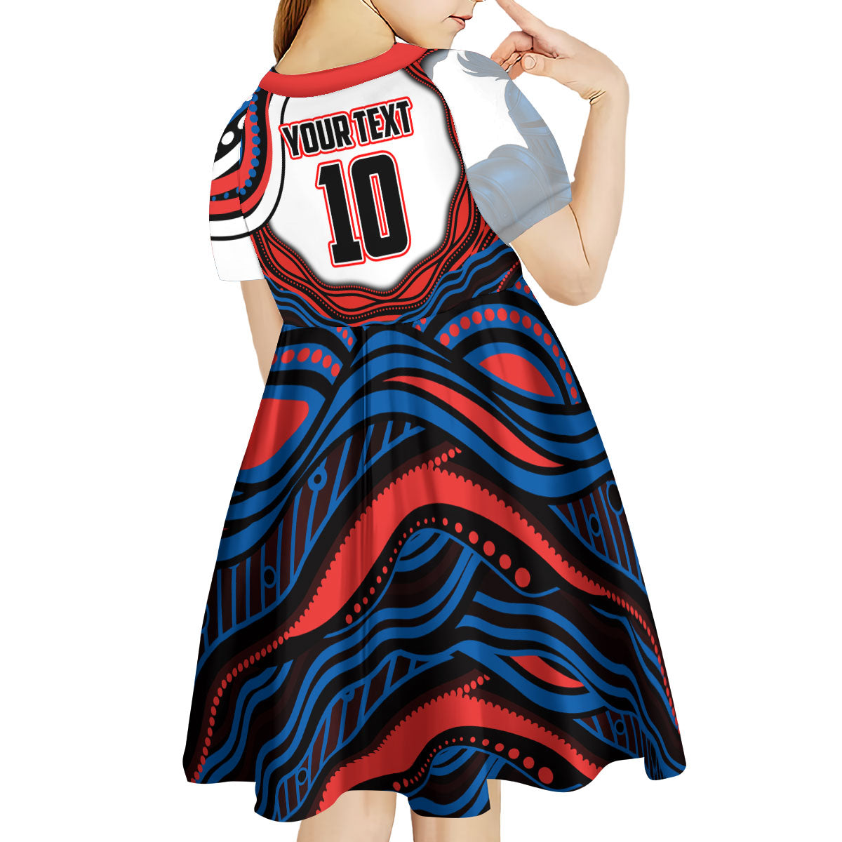 Personalized Newcastle Knights Kid Short Sleeve Dress Aboriginal Dot Art - Dreamtime Rugby Mascot