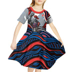 Personalized Newcastle Knights Kid Short Sleeve Dress Aboriginal Dot Art - Dreamtime Rugby Mascot