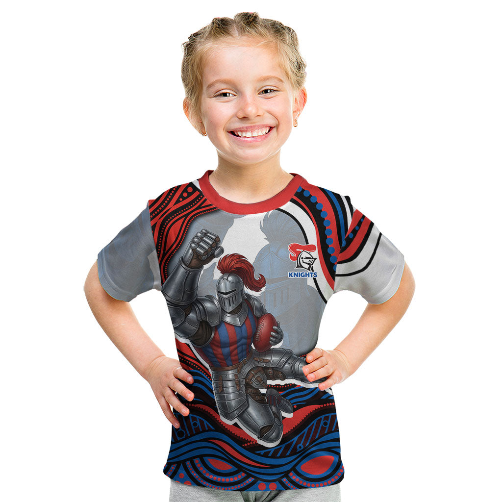 Personalized Newcastle Knights Kid T Shirt Aboriginal Dot Art - Dreamtime Rugby Mascot