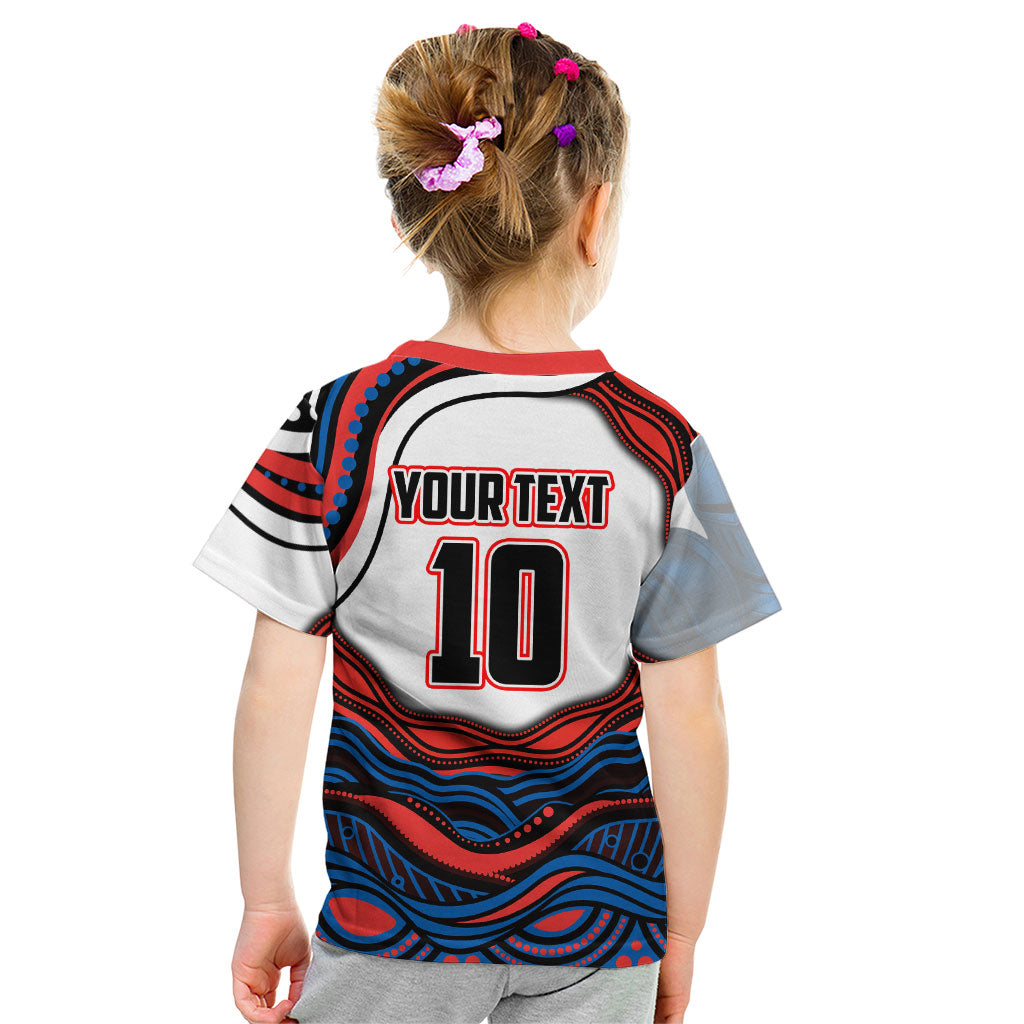 Personalized Newcastle Knights Kid T Shirt Aboriginal Dot Art - Dreamtime Rugby Mascot