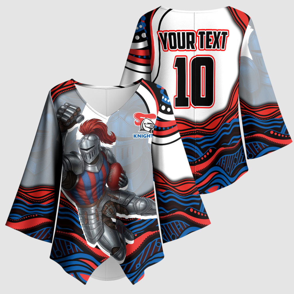 Personalized Newcastle Knights Kimono Sleeve Blouse Aboriginal Dot Art - Dreamtime Rugby Mascot