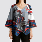Personalized Newcastle Knights Kimono Sleeve Blouse Aboriginal Dot Art - Dreamtime Rugby Mascot
