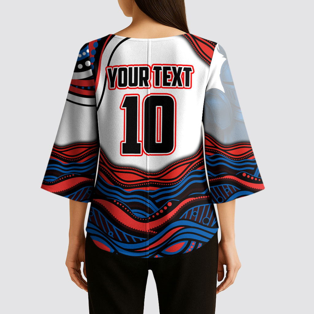 Personalized Newcastle Knights Kimono Sleeve Blouse Aboriginal Dot Art - Dreamtime Rugby Mascot
