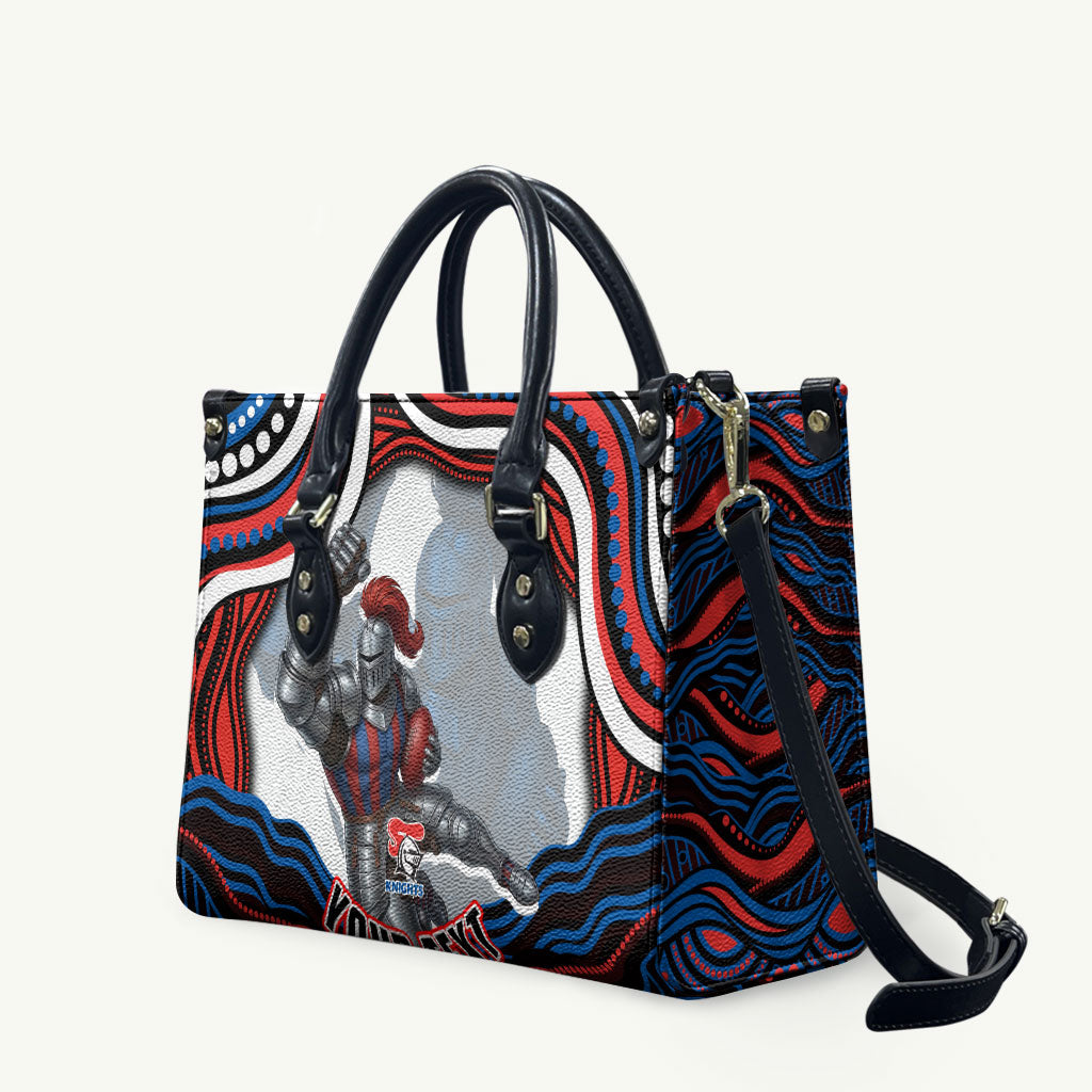 Personalized Newcastle Knights Leather Bag Aboriginal Dot Art - Dreamtime Rugby Mascot
