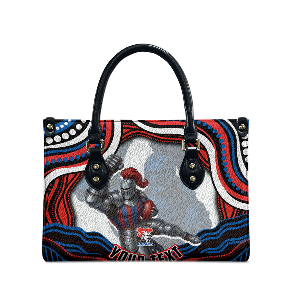 Personalized Newcastle Knights Leather Bag Aboriginal Dot Art - Dreamtime Rugby Mascot