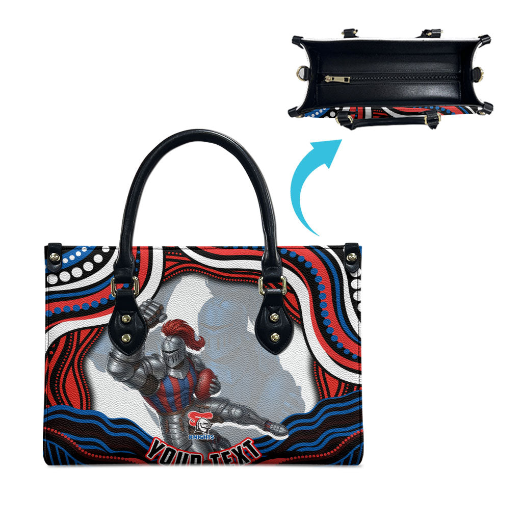 Personalized Newcastle Knights Leather Bag Aboriginal Dot Art - Dreamtime Rugby Mascot