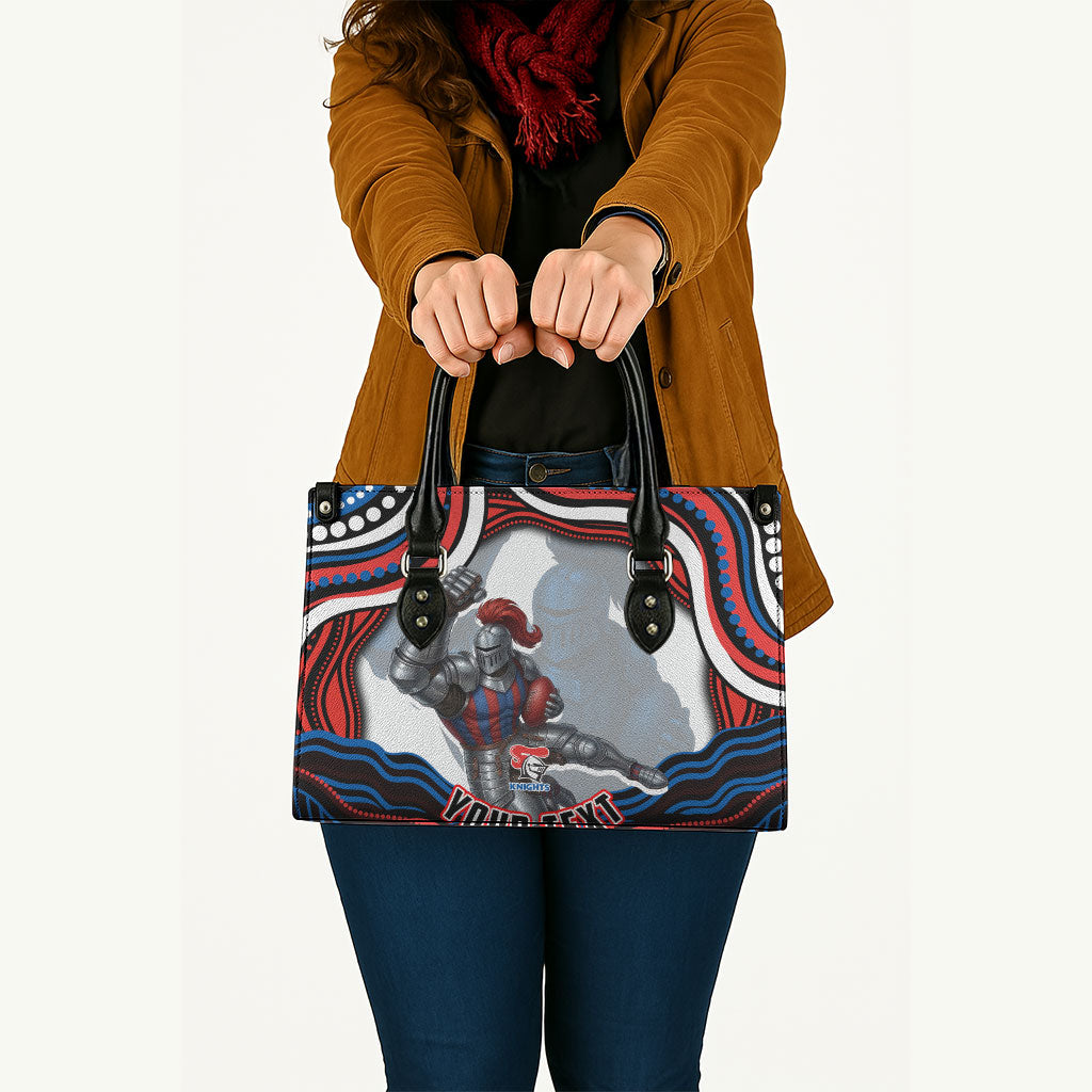 Personalized Newcastle Knights Leather Bag Aboriginal Dot Art - Dreamtime Rugby Mascot