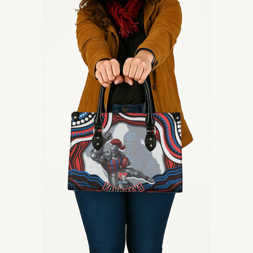 Personalized Newcastle Knights Leather Bag Aboriginal Dot Art - Dreamtime Rugby Mascot