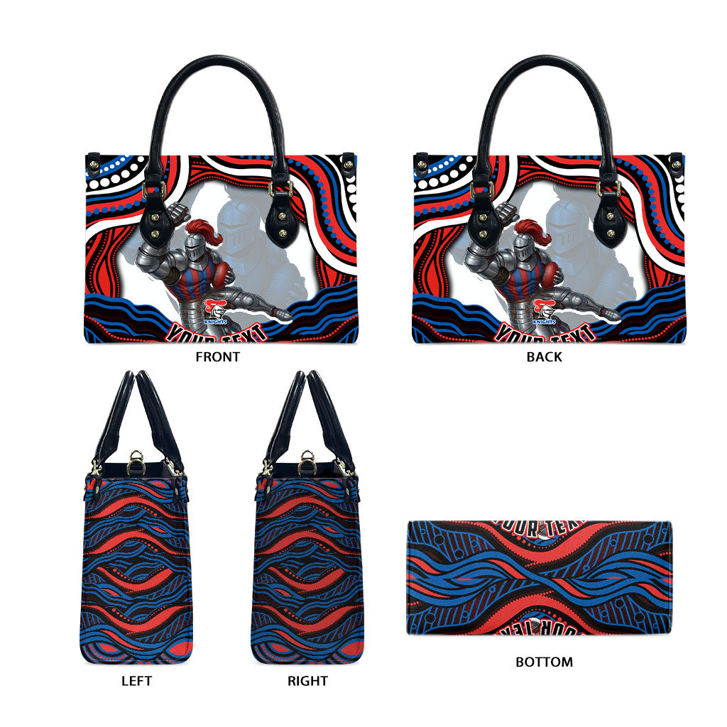 Personalized Newcastle Knights Leather Bag Aboriginal Dot Art - Dreamtime Rugby Mascot