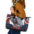 Personalized Newcastle Knights Leather Tote Bag Aboriginal Dot Art - Dreamtime Rugby Mascot