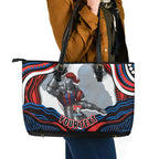 Personalized Newcastle Knights Leather Tote Bag Aboriginal Dot Art - Dreamtime Rugby Mascot