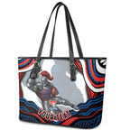 Personalized Newcastle Knights Leather Tote Bag Aboriginal Dot Art - Dreamtime Rugby Mascot