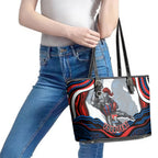 Personalized Newcastle Knights Leather Tote Bag Aboriginal Dot Art - Dreamtime Rugby Mascot